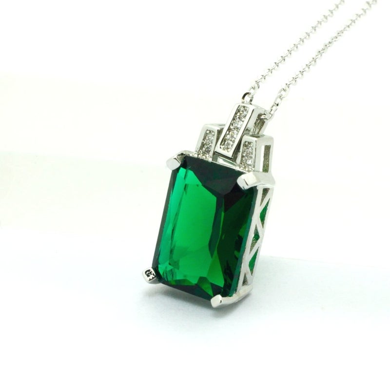 KEETEEN Colorful Life Sterling Silver Necklace Simulated Gemstones Pendant Necklace for women with Princess Cut (6.0ct Emerald) - Image 3